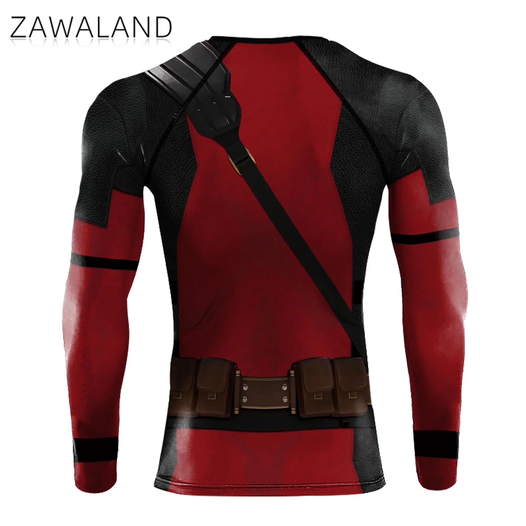 Zawaland เสื้อคอสเพลย์ซูเปอร์ฮีโร่แขนยาวสำหรับผู้ชาย, เสื้อฟิตเนสวิ่งพิมพ์ลายกล้ามเนื้อ zentai