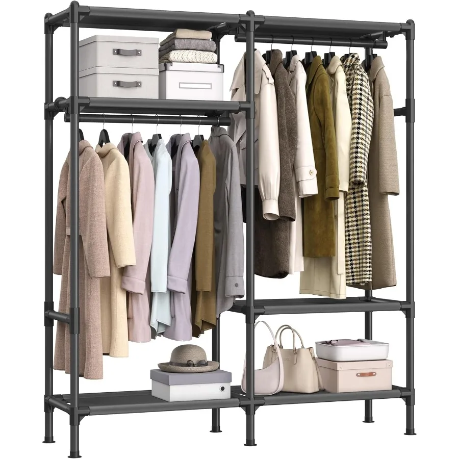 

Heavy Duty Clothes Rack 65 Inch Freestanding Portable Wardrobe with Hanging Rails and Shelves Total Load 242 lb Easy Assembly f