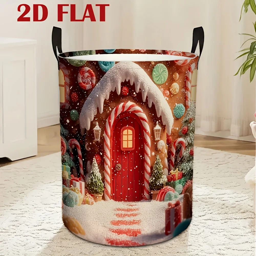 1pc Christmas-Themed Red House with Snowflakes Decoration a Storage Basket Suitable for Storing Clothes And Books