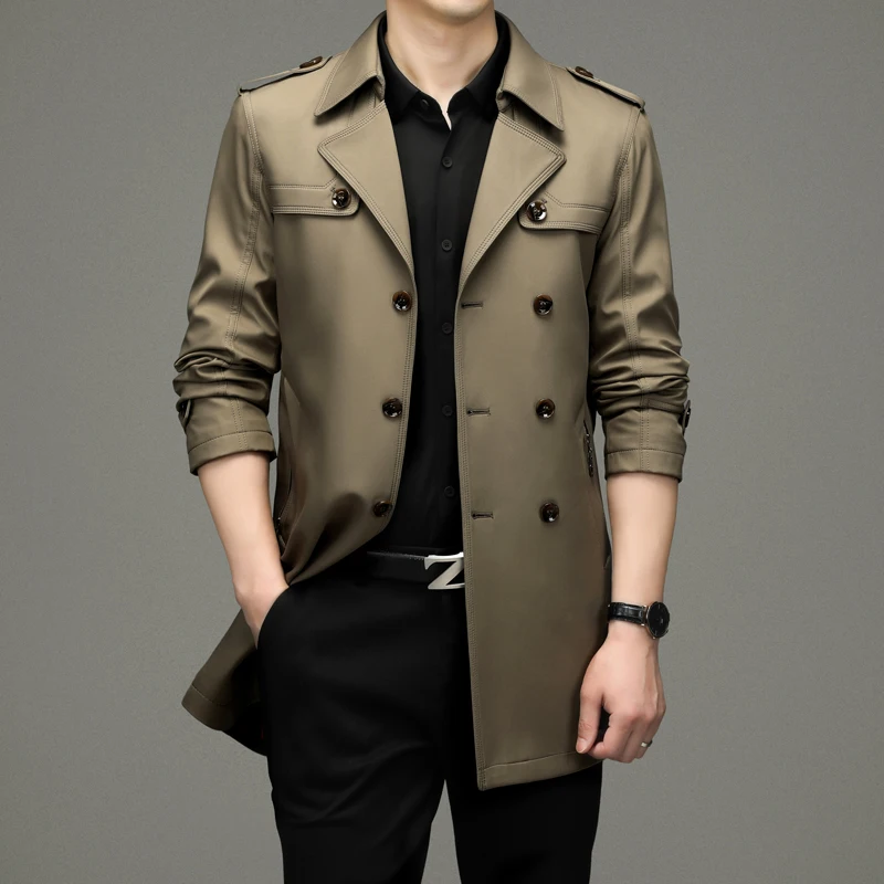 

High Quality Blazer Men British Style Office Business Casual Meeting Work Simple Middle-aged Gentleman Jacket Long Trench Coat