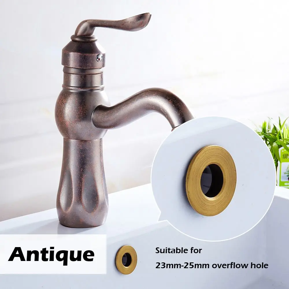 Copper Sink Round Basin Faucet Insert Chrome Ring Hole Cap Bathroom Overflow Cover