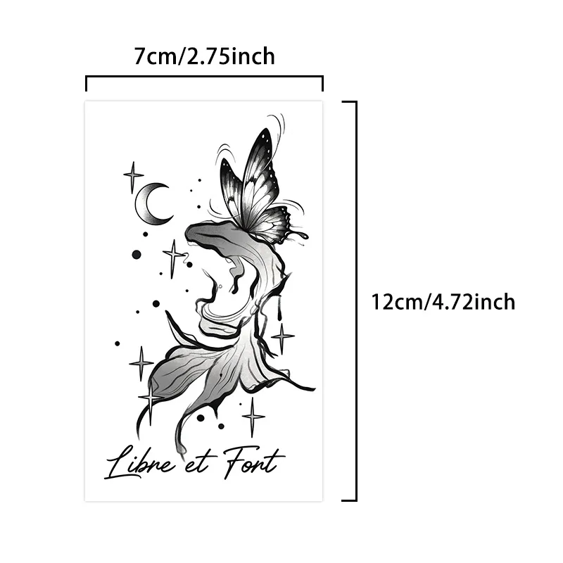 

Moon-Chasing Butterfly Fish Temporary Tattoo, Herbal Juice with Wavy Line Designs, Edgy & Unique Body Art