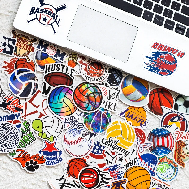 50pcs Sports Stickers Ball Games Stickers Rugby Volleyball Softball Football NBA Basketball Collection Stickers