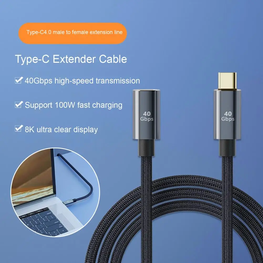 

USB-C Data Cord Practical Stable Output 40Gbps Type-C Male to Female Extension Cable Data Line Office Supplies