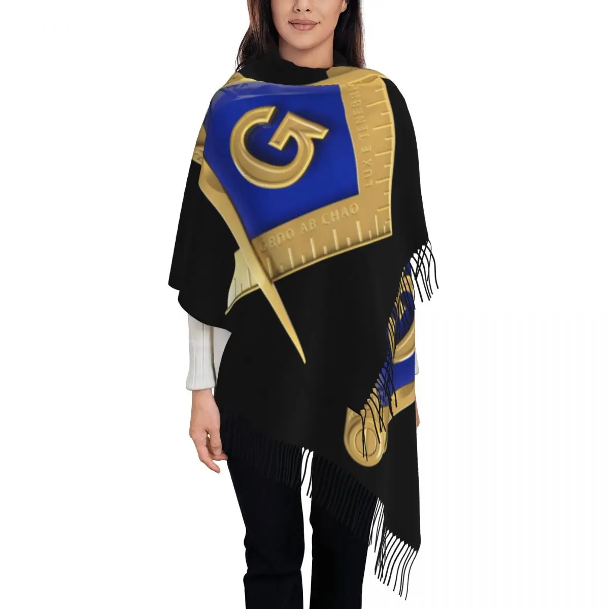 Customized Print Gold Square Compass Masonic Freemason Scarf Women Men Winter Fall Warm Scarves Freemasonry Mason Shawl Wrap