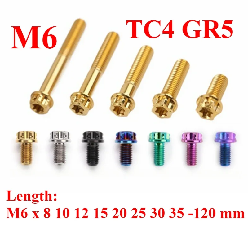 Guangluo M6 P1.0 X 8 10 12 15 20 25 30 35 -120 Mm Golden Blue Black Tc4 Gr5 Alloy A3 Standard Bolts Screw For Motocycle Diy