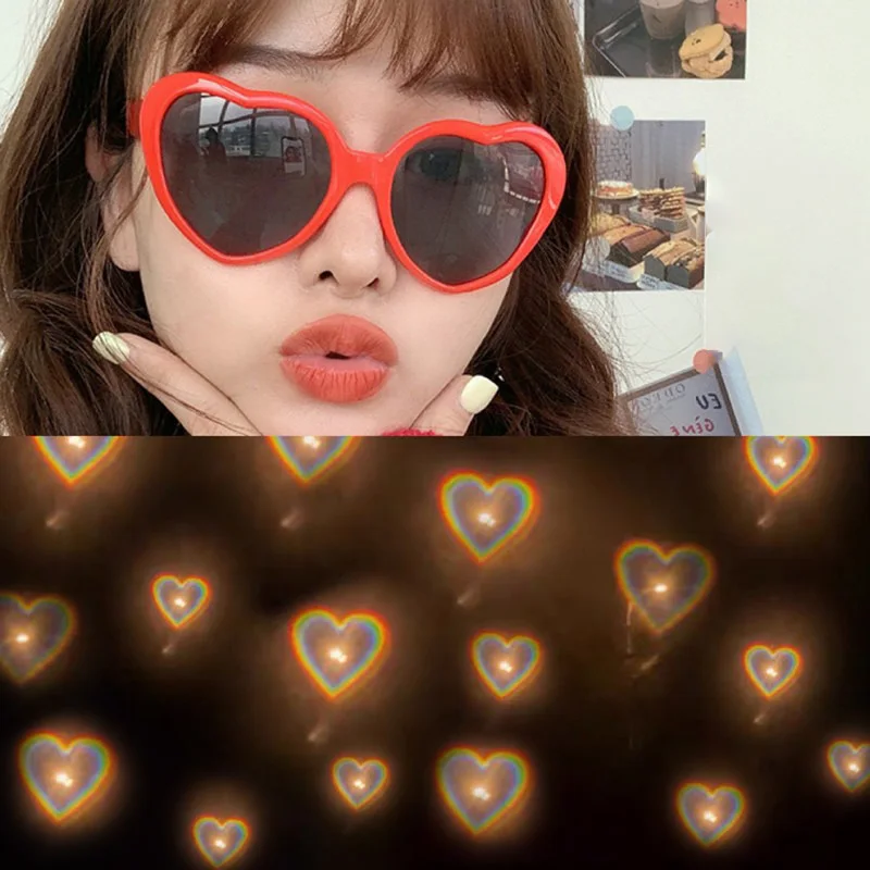 Love Heart Shaped Effects Glasses Watch The Lights Change to Heart Shape At Night Diffraction Glasses Women Fashion Sunglasses