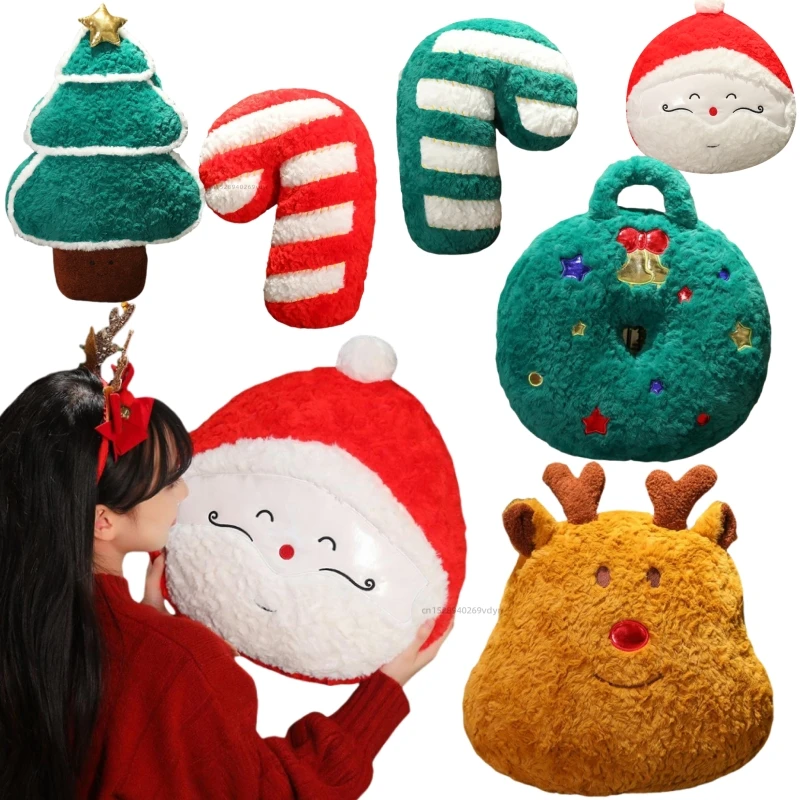 

Christmas Pillows Tree Elk Wreath Candy Cane Santa Claus Animals Soft Toys Party Decor Baby Comfort Cushion for Halloween Gifts