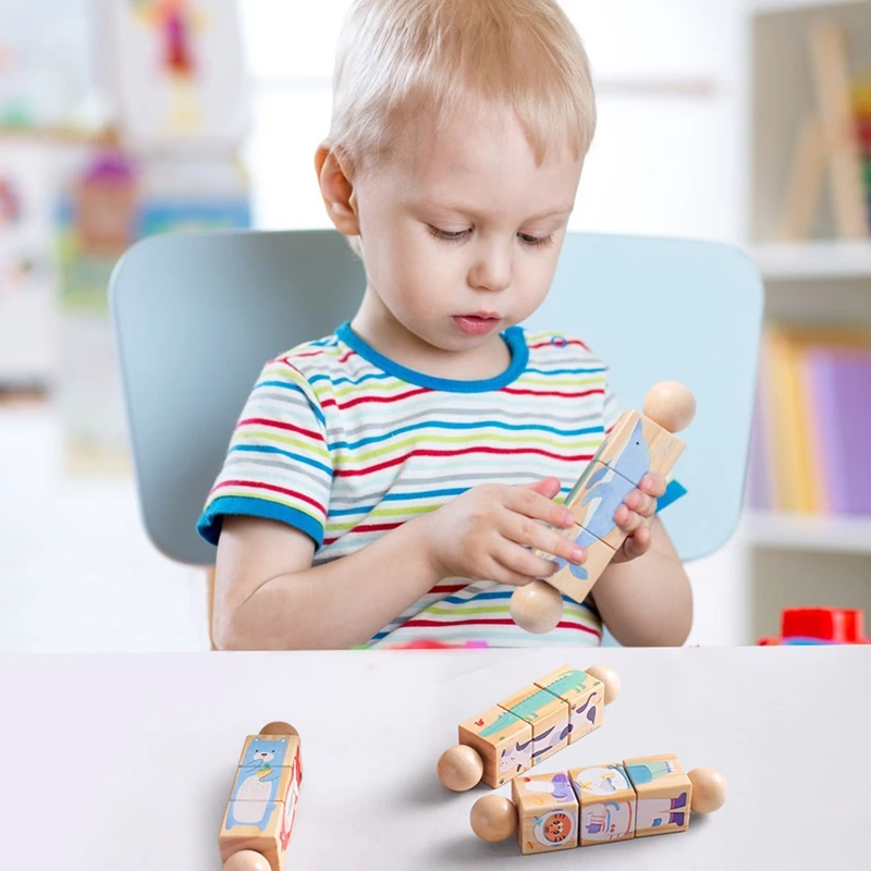 1pc Baby Wooden Montessori Toy Hand Bell Toy Develop Hand-on Ability Toy Children Animal Puzzle Classic Educational Toy Kid Gift