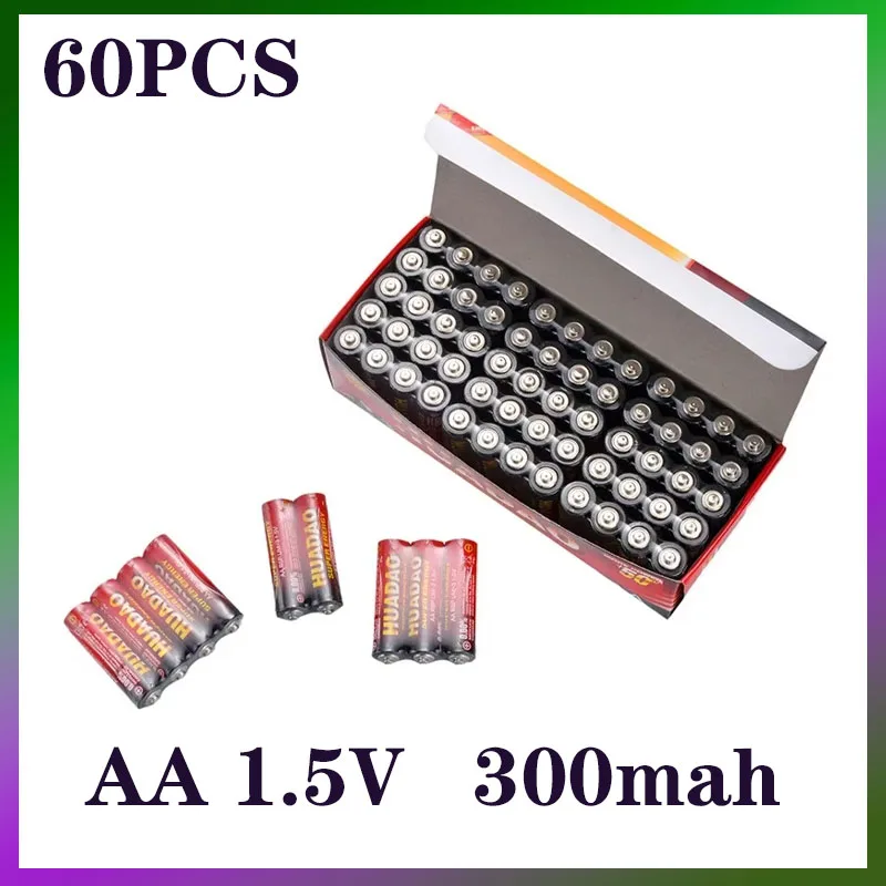 

60PCS AA 1.5V 300mAh Disposable Carbon Zinc Manganese Dry Battery for Led Light Toy Alarm Clock Mp3 Light Shaver