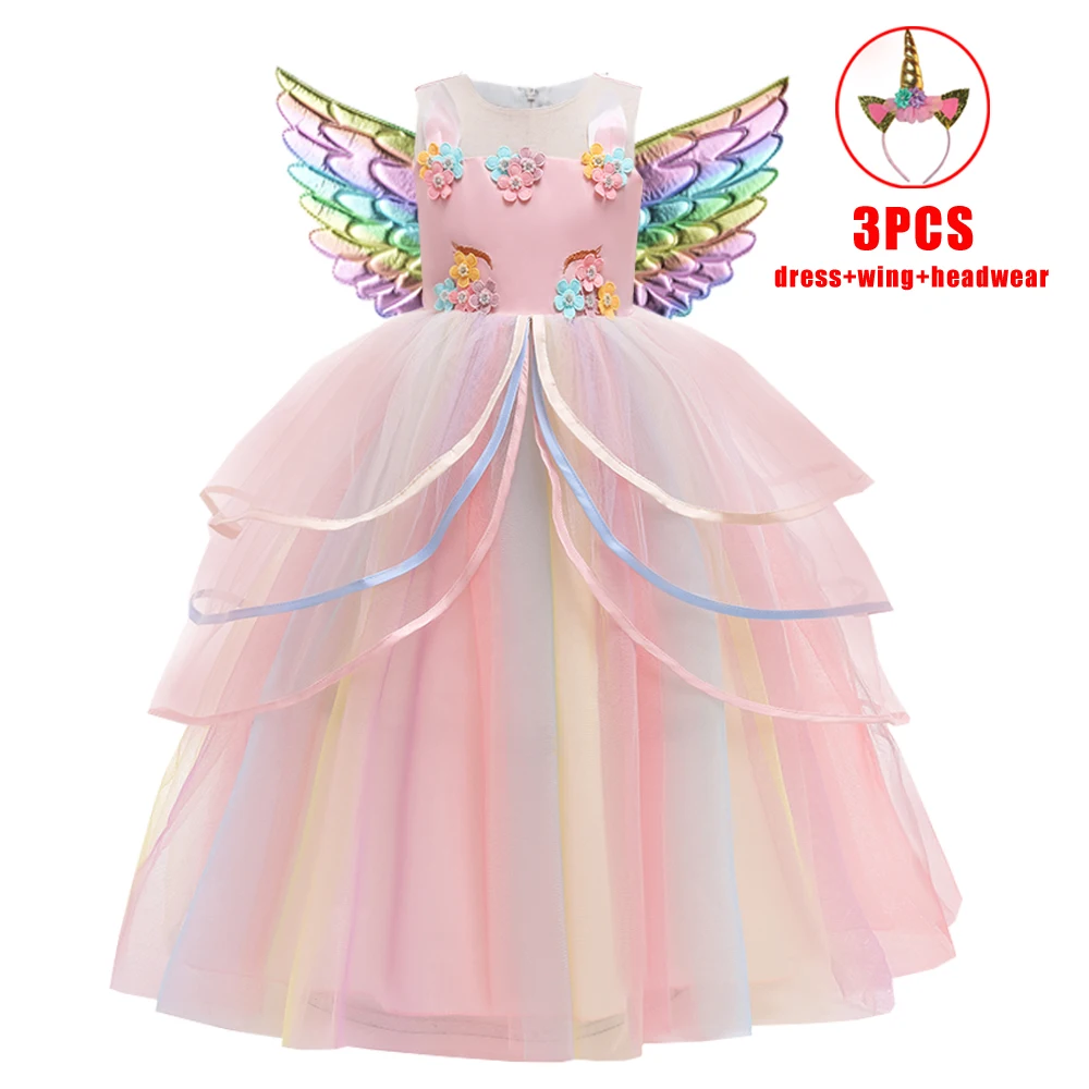 Teens Unicorn Girls Party Dresses Christmas Costumes Flower Wedding Princess Birthday Dress for Girl Rainbow Unicorns Prom Gown