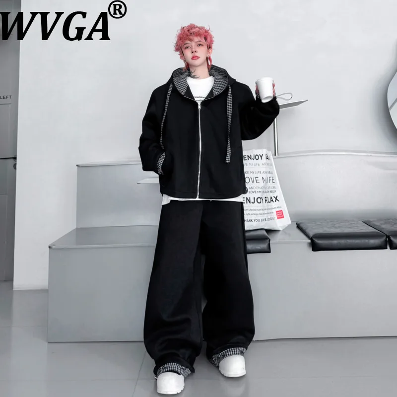 

Мужской модный комплект из двух предметов: толстовка-кардиган с капюшоном в стиле пэчворк и клетчатый узор, а также повседневные брюки с широкими штанинами. Новинка весны. Модель W18598.