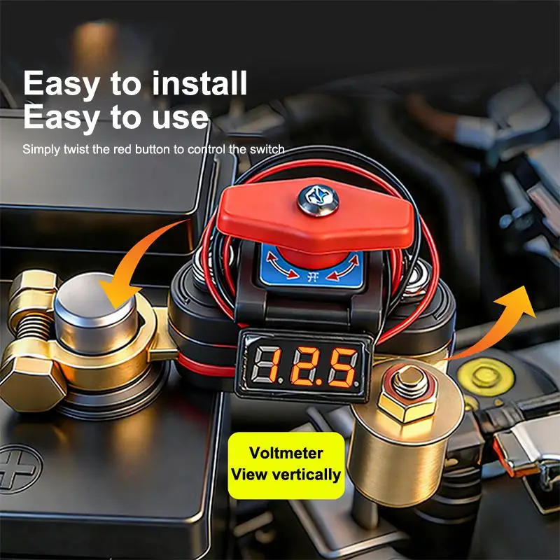 【C】Car Battery Disconnect Switch - Bidirectional Joint Can Rotate Power Disconnect Switch With Digital Display 12-24v