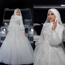 Muslim Wedding Dresses Sequins High Neck Mermaid Long Sleeve Wedding Gowns For Women Vestido A Line Brides Dress