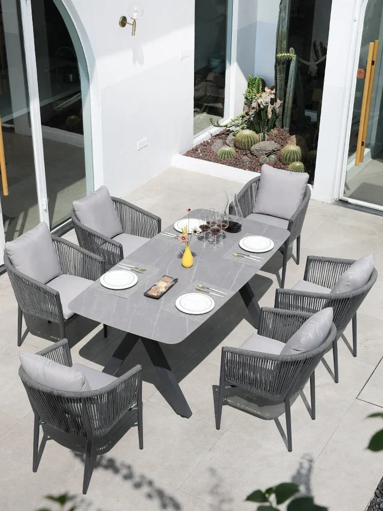 Outdoor table, chair, courtyard, creative household, rock slab, dining table, villa, outdoor sun protection, waterproof rattan