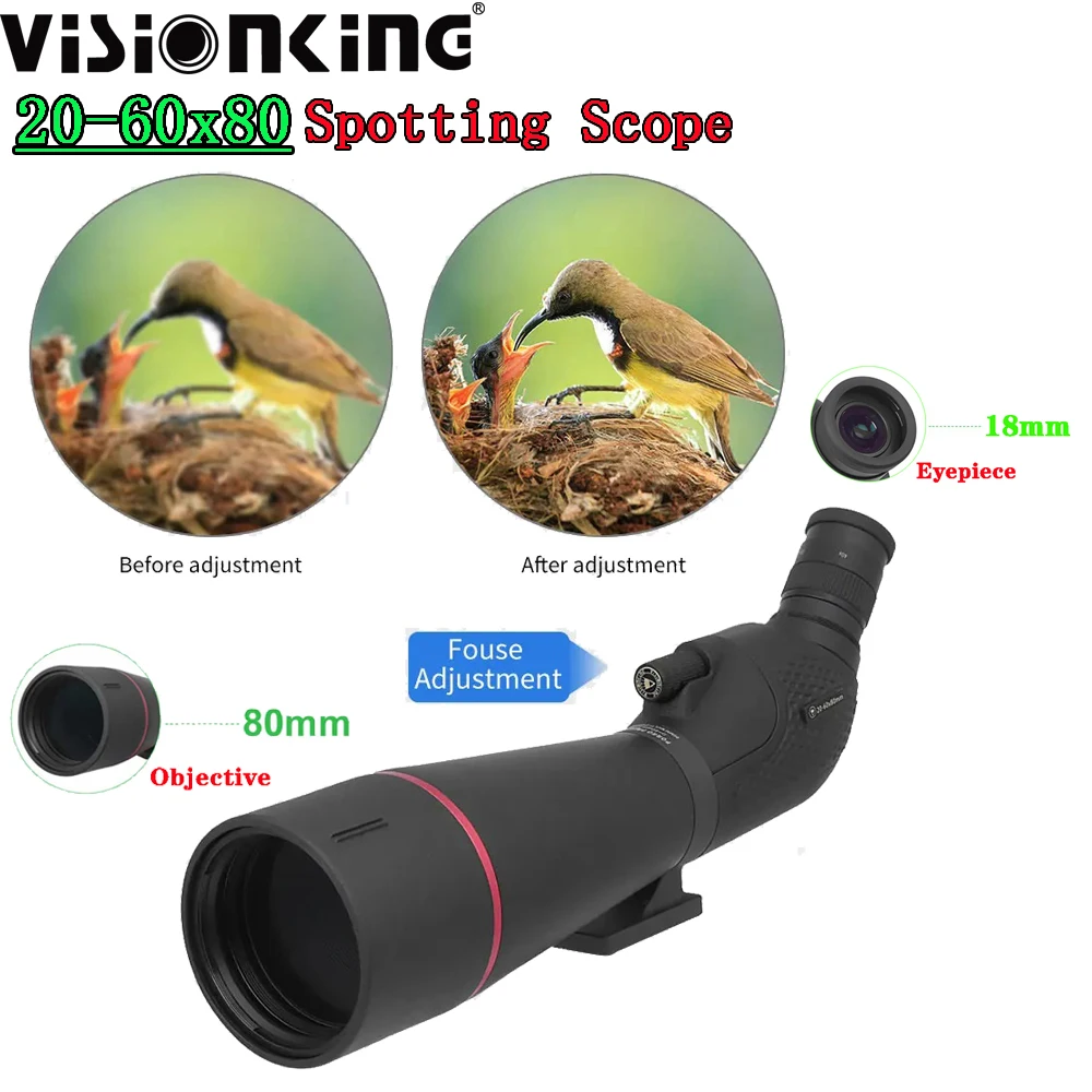 Visionking Powerful 20-60x80 Spotting Scope FMC BAK4 Waterproof Outdoor Birdwatching Target Shotting Observation Zoom Monocular