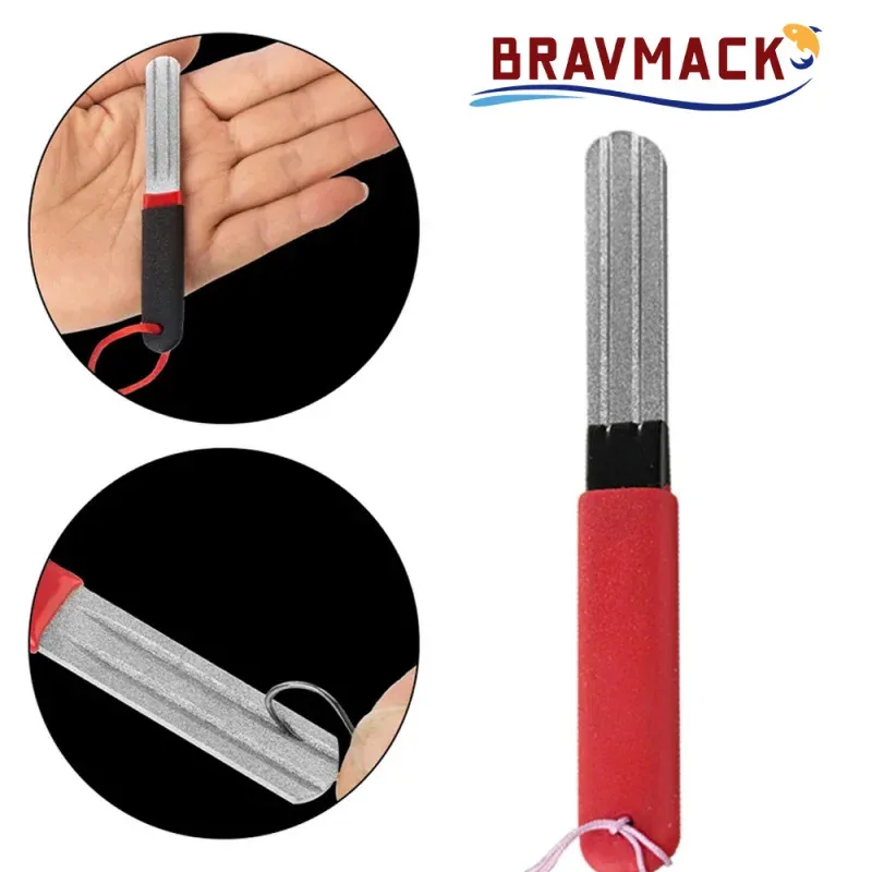 BRAVMACK 1 قطعة المحمولة مزدوجة الأخدود الصيد هوك مبراة أداة في الهواء الطلق طحن شحذ معدات صيد الأسماك شحذ الجهاز #2