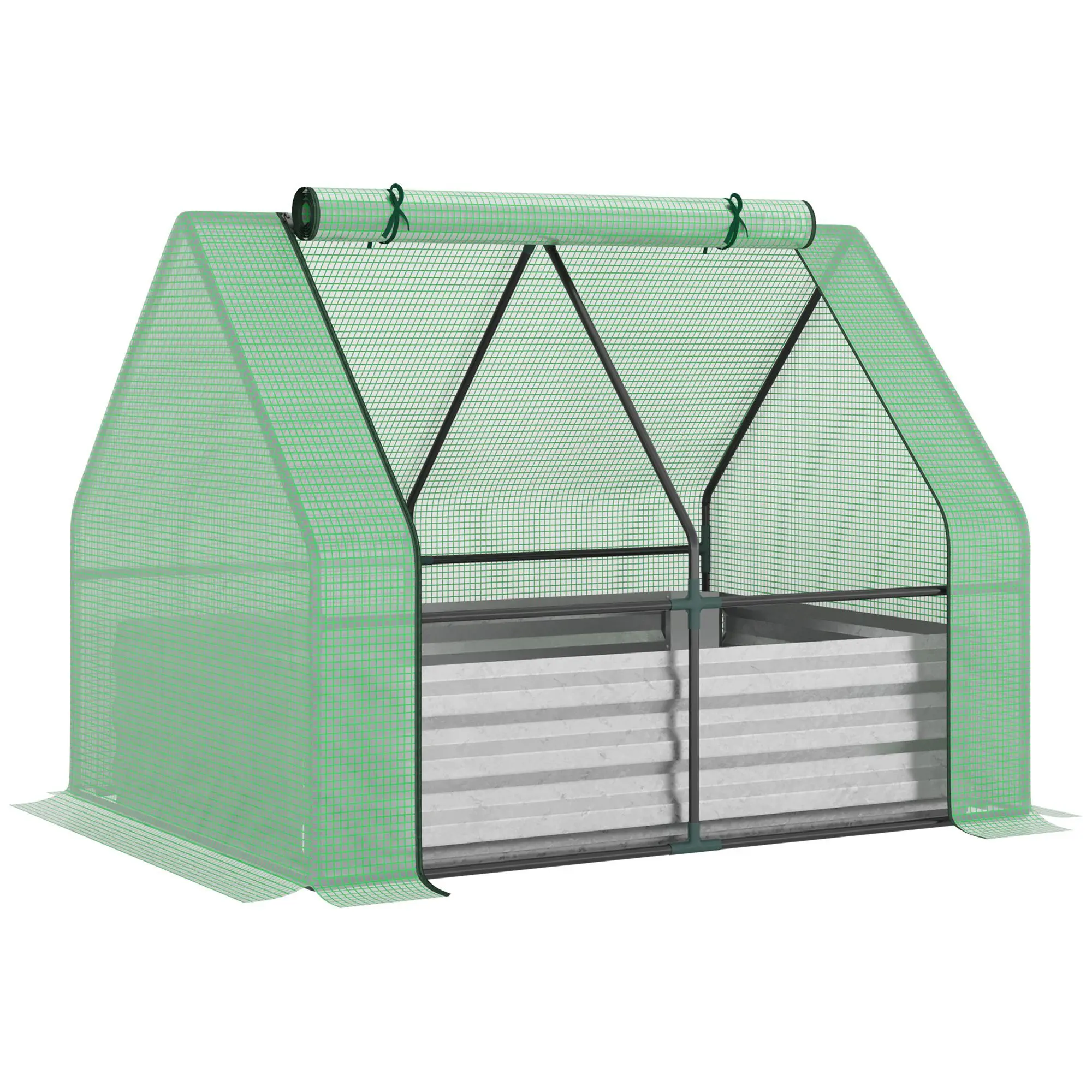 

Outsunny Galvanized Raised Garden Bed with Mini Greenhouse Cover, Outdoor Metal Planter Box with 2 Roll-Up Windows for Growing F