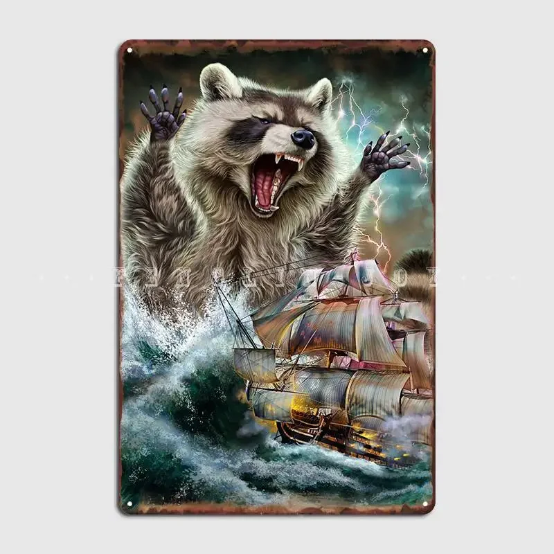 Monster Raccoon Kraken Poster Metal Plaque Pub Pub Garage Vintage Mural Painting Tin Sign Posters