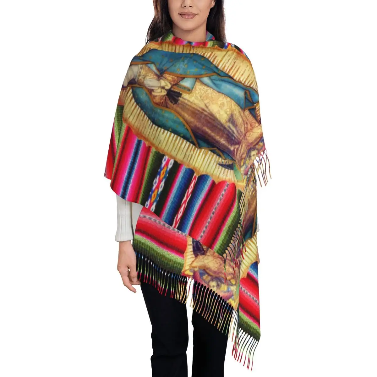 Custom Printed Our Lady Of Guadalupe Virgen Maria Zarape Scarf Unisex Winter Fall Warm Scarves Virgin Mary Catholic Shawls Wraps