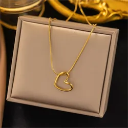 ANENJERY L316 Stainless Steel Twist Hollow Heart Pendant Necklace for Women Spicy Girls Simple Clavicle Chain Jewelry Gift