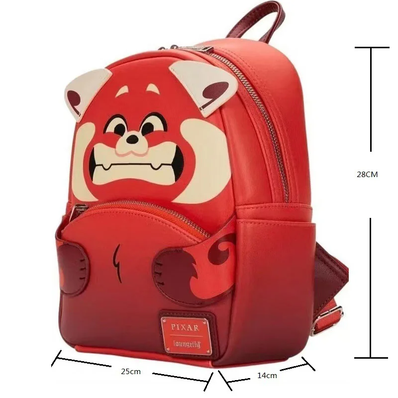 Disney Pixar Turning Red Cosplay Womens Double Strap Shoulder Bag Cartoon Red Panda Girl PU Zipper Backpack Birthday Gift