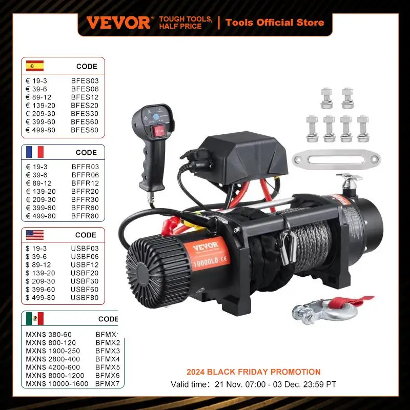 VEVOR 10000lb 12V Electric Winch Nylon Rope Winch ATV Winch with Wireless Handheld Remote for Towing Jeep Off-Road SUV Truck Car