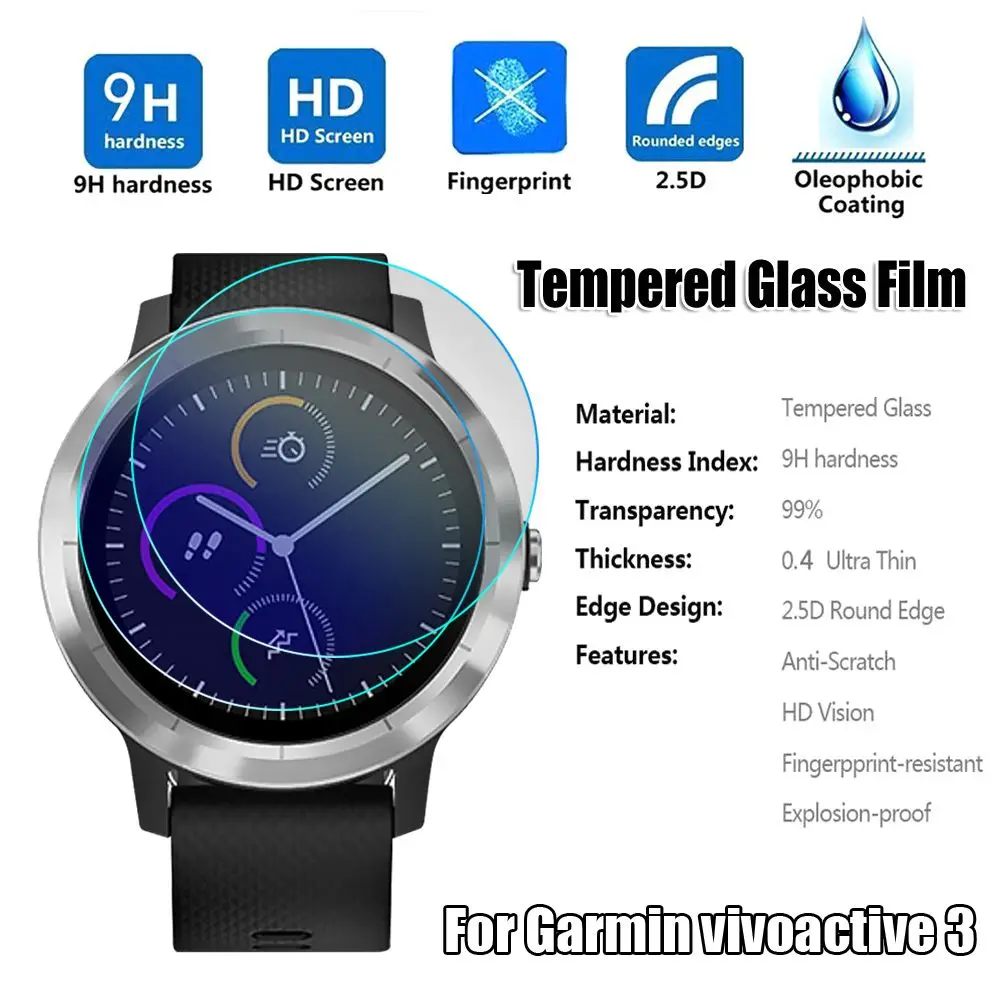 Premium 2.5D Tempered Glass Protective Films Screen Protectors for Garmin Vivoactive 3