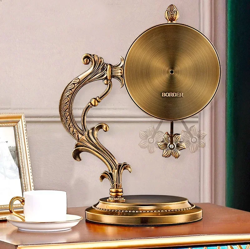 Metal Copper Plated Clock for Home and Office European Living Room Ornaments Light Luxury Desktop Decoration image 3