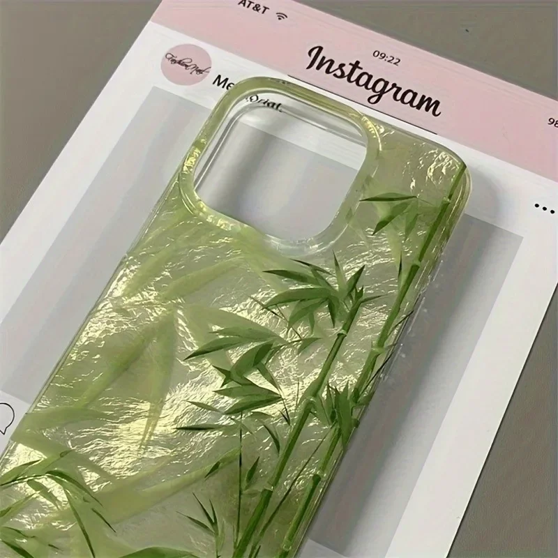 IND New Chinese Style Green Bamboo Phone Case For iPhone 16 15 14 13 12 11 Mini Pro Max X XR XSMax 8 Plus Glacier Pattern Cover
