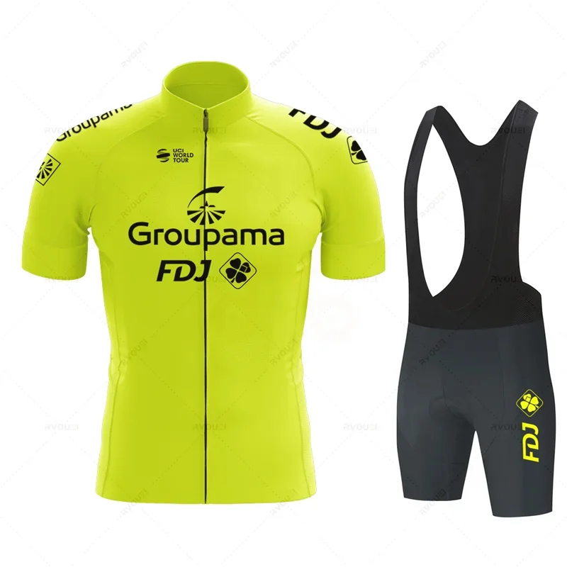 

Fluorescent Yellow Fdj Team Cycling Jersey Sets Red Bicycle Short Sleeve Cycling Clothing Bike Maillot Cycling Jersey Bib Shorts