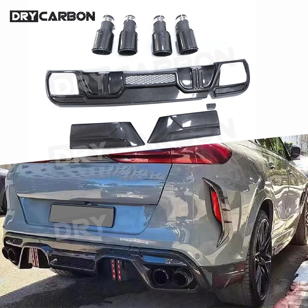 

Carbon Fiber Rear Diffuser Bumper Lip Spoiler Splitters Flaps Exhaust Tips Car Body Kits Accessories for BMW F96 X6M 2019-2022