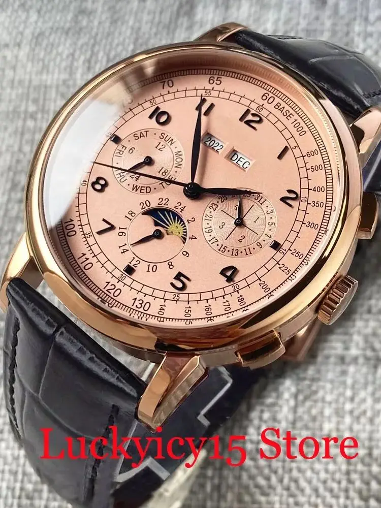 CORGEUT 42MM ST 1655 Automatisch uurwerk Herenhorloge Jaar Datum Multifunctionele indicator Leren band Gepolijste zilveren kast - afbeelding 2