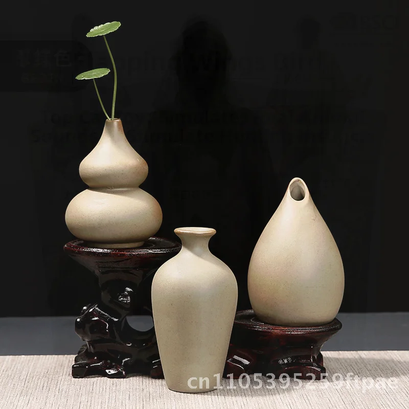 Creative Ceramic Mini Vase Handmade Stoneware Small Flower Ornament Zen Desktop Decor Hydroponics