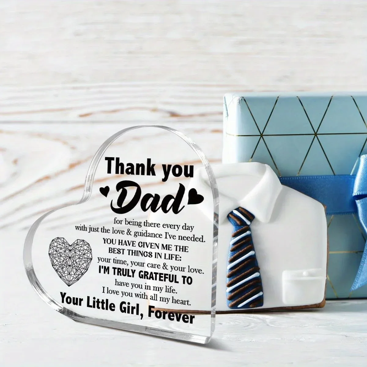 Heart Acrylic Desk Plaque Thank You Dad, Your Little Girl Forever Father's Day Gift Ornament