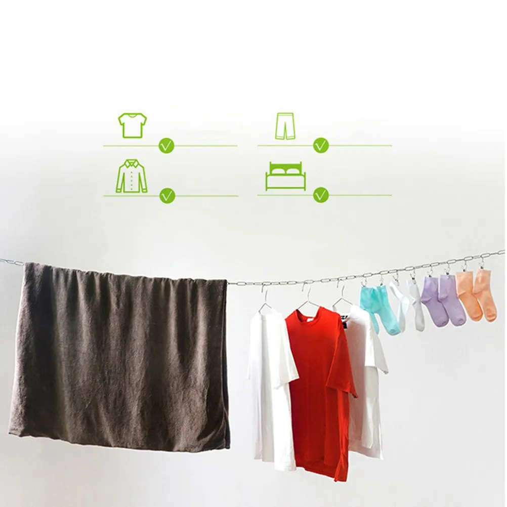 Stainless Steel Clothes Drying Chain 2 Meters Ring Design Windproof Anti Slip Portable Clothesline for Outdoor Drying Rack