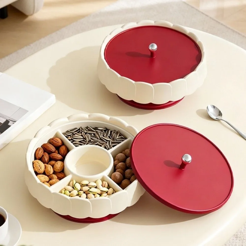 

Light Luxury Red Snack Serving Tray with Lid Sealed New Year Snack Storage Box Traditional Dustproof Candy Box Chinese New Year