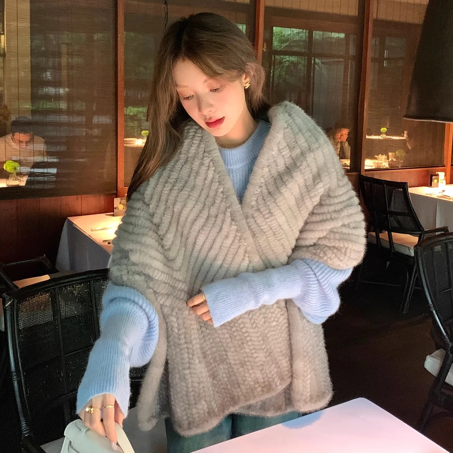 

New mink woven women's scarf autumn and winter twill shawl warm herringbone scarfs fur Knitting high quality fishtail Scarves