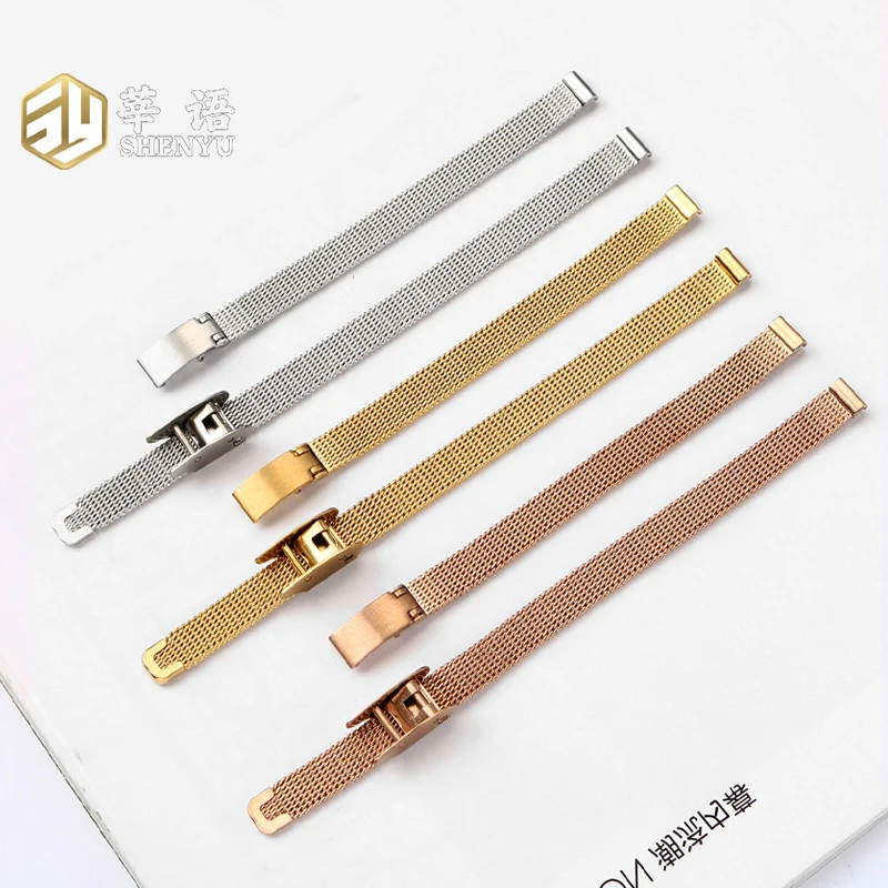 حزام ساعة Shenyu من الستانلس ستيل للنساء ، سوار أنيزي ، حجم صغير ، حزام عصري ، فضي ، ذهبي ، 6 من الذهب الوردي ، 8 ، 10 ، 12 ميلي ، 14 ، 16 أو