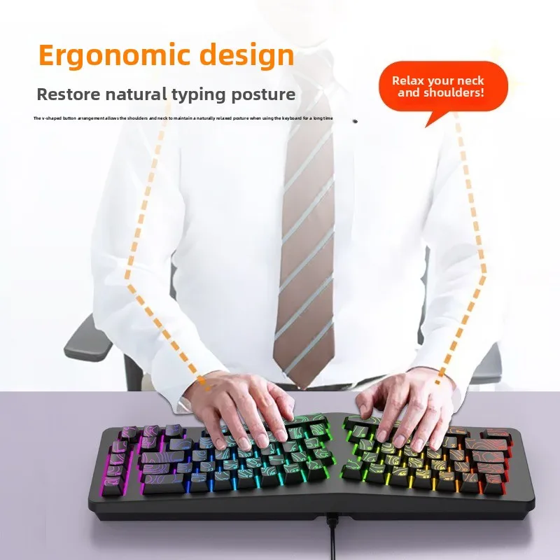 Compact 69 Key Mechanical Feel Keyboard Ergonomic Design RGB Lighting USB Wired Gaming Office Computer Keyboard