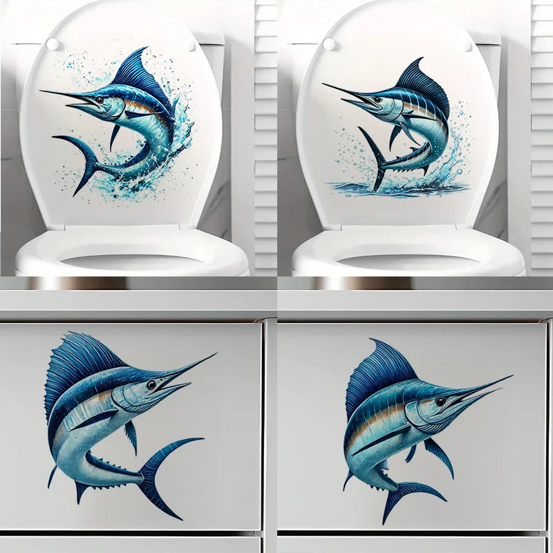 T2060#Blue Marlin Toilet Stickers Decoration for Living Room, Wall, Bedroom, and Home Decor Car Decals Self-Adhesive