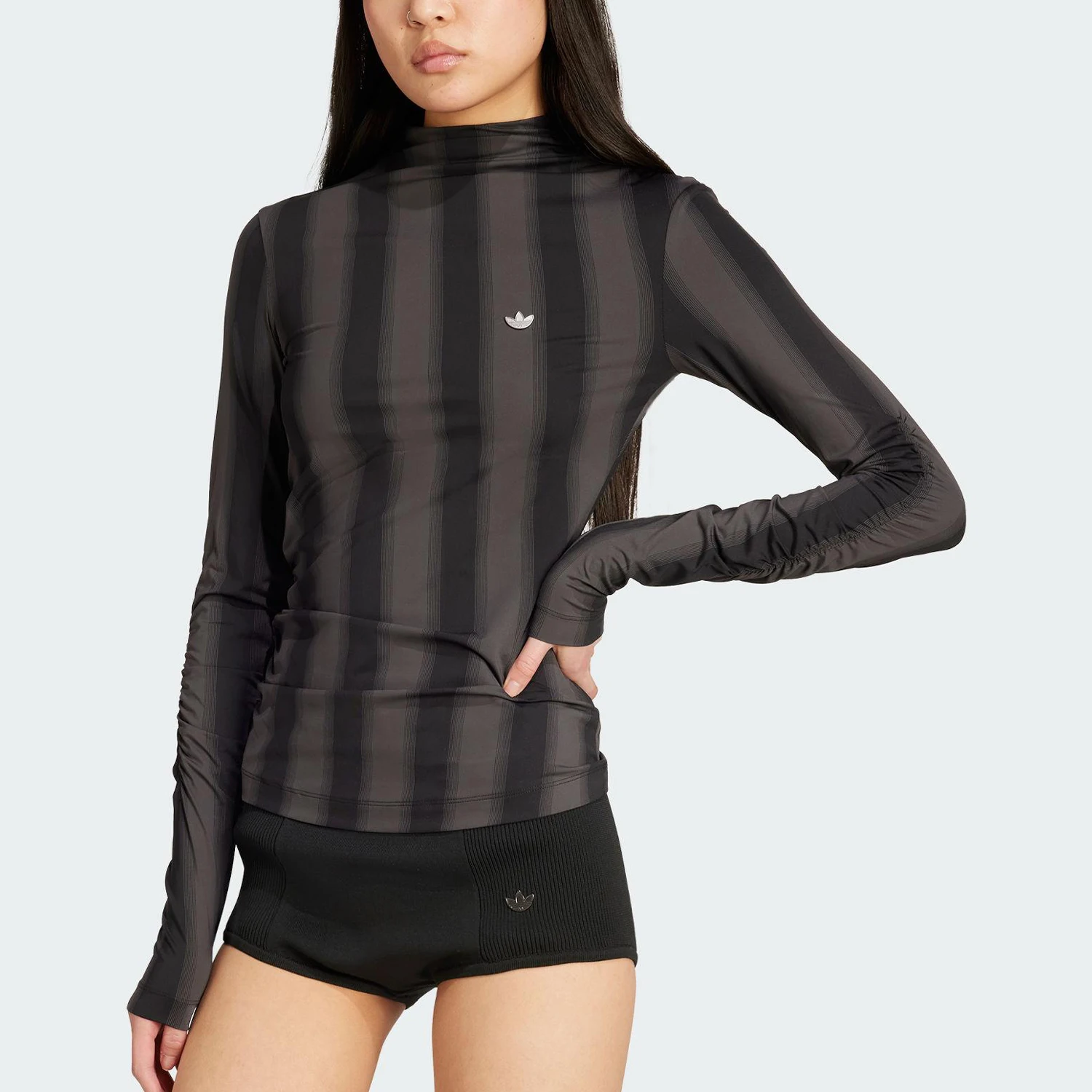 Adidas Authentic Three Leaves Women's Vertical Striped Slim Fit Half High Neck Long Sleeve JW7316