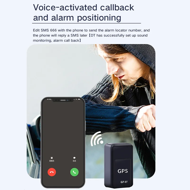 미니 GPS 차량 추적기 실시간 추적 도난 방지 분실 방지 로케이터, 강력한 마그네틱 마운트 SIM 메시지 포지셔너, 휴대용 GF07