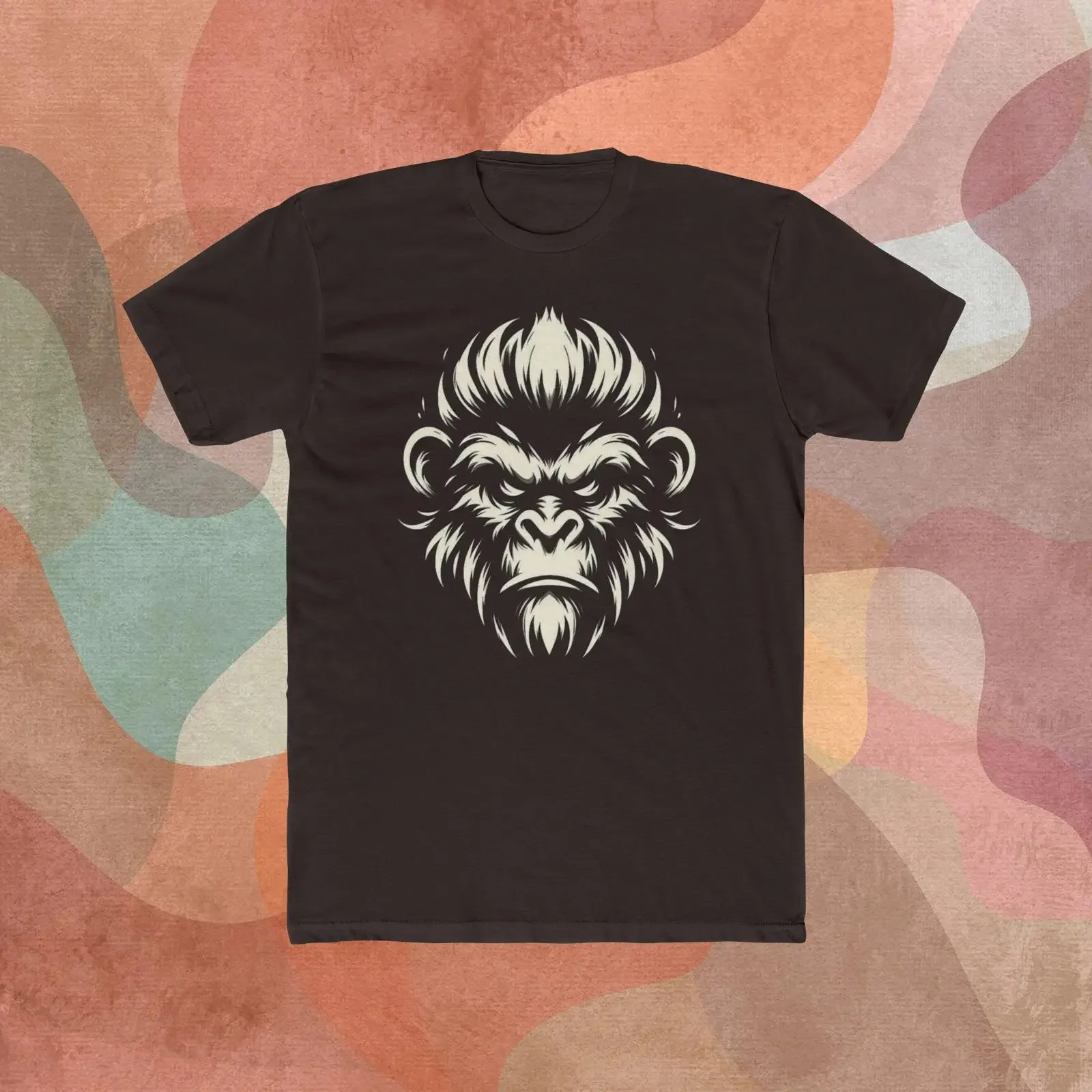T-shirt en coton à col rond avec motif visage de gorille, amusant, thème jungle, faune sauvage, singe, zoo, vintage, délavé, polyvalent, confortable