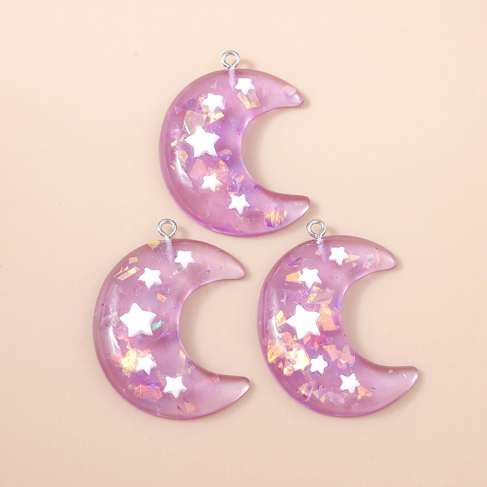Leslie 10 Stück Niedliche Große Glänzende Glitzer-Stern- und Mond-Anhänger aus Harz für Ohrringe, Armbänder, Halsketten, Schmuckherstellung und DIY-Basteln – Detail 8