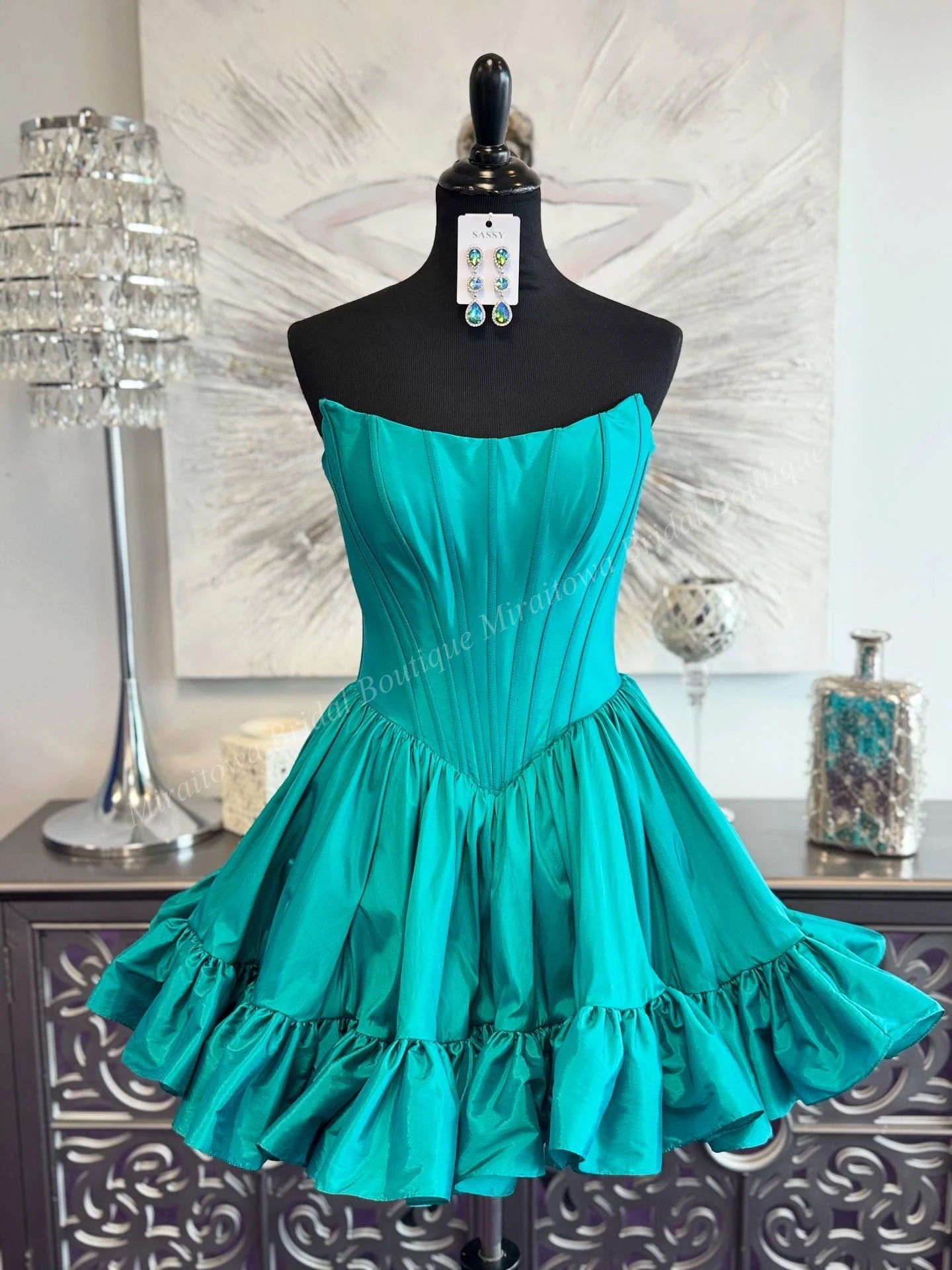 Abito da cocktail rosa con corsetto senza spalline in taffettà verde acqua corto dolce 16 semi formale abito da laurea Hoco spettacolo intervista danza