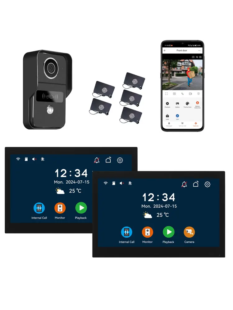 Tuya 1080P 5G Wifi 7/10-calowy Monitor Dotykowy 2 szt. do Systemu Apartamentowego, Bezpieczeństwa Domu, 2-przewodowy Dzwonek do Drzwi, Odczyt Kart, Aplikacja, Odblokowanie NFC (2pcs 10inch white) — Zdjęcie 2 z 2
