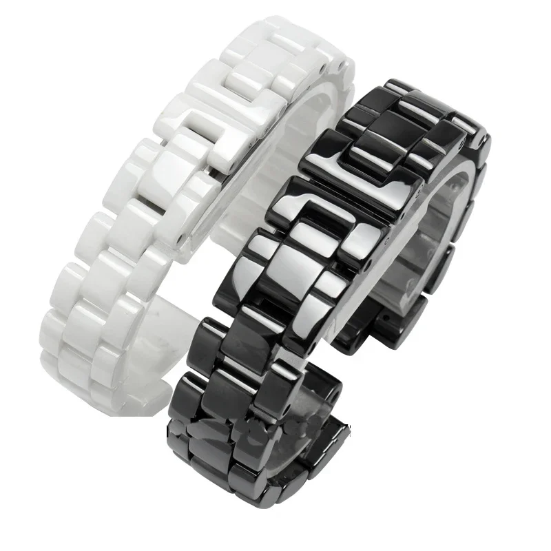 For J12 ceramics wristband high quality women\'s men\'s watch strap Fashion bracelet black white 16mm 19mm