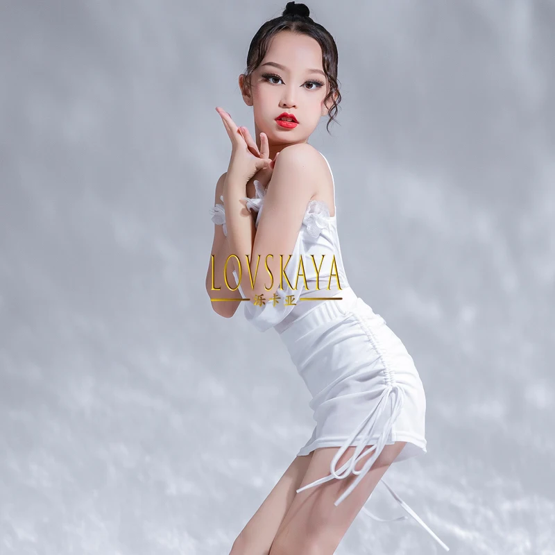 Children's Latin Dance Performance, Performance, Training, Suspenders, Practice, Uniforms, Lace, Girls, Girls, Backless,