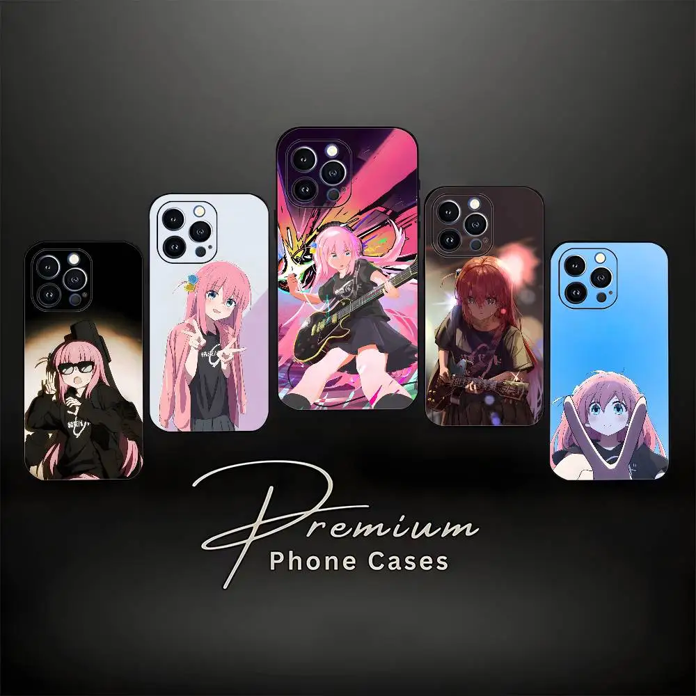 

B-Bocchi-the-Rock Anime Phone Case For iPhone 17,16,15,14,13,12,11 ,Pro Max,XS,X,XR,SE,Mini,8,7,Soft Silicone Black Cover